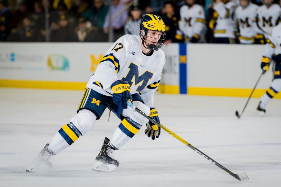 Elmira native Johnny Beecher competes for the University of Michigan during his freshman season in 2019-20.