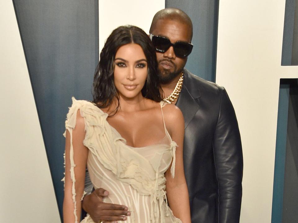 Kim Kardashian and Kanye West attend the 2020 Vanity Fair Oscar Party at Wallis Annenberg Center for the Performing Arts on February 09, 2020 in Beverly Hills, California