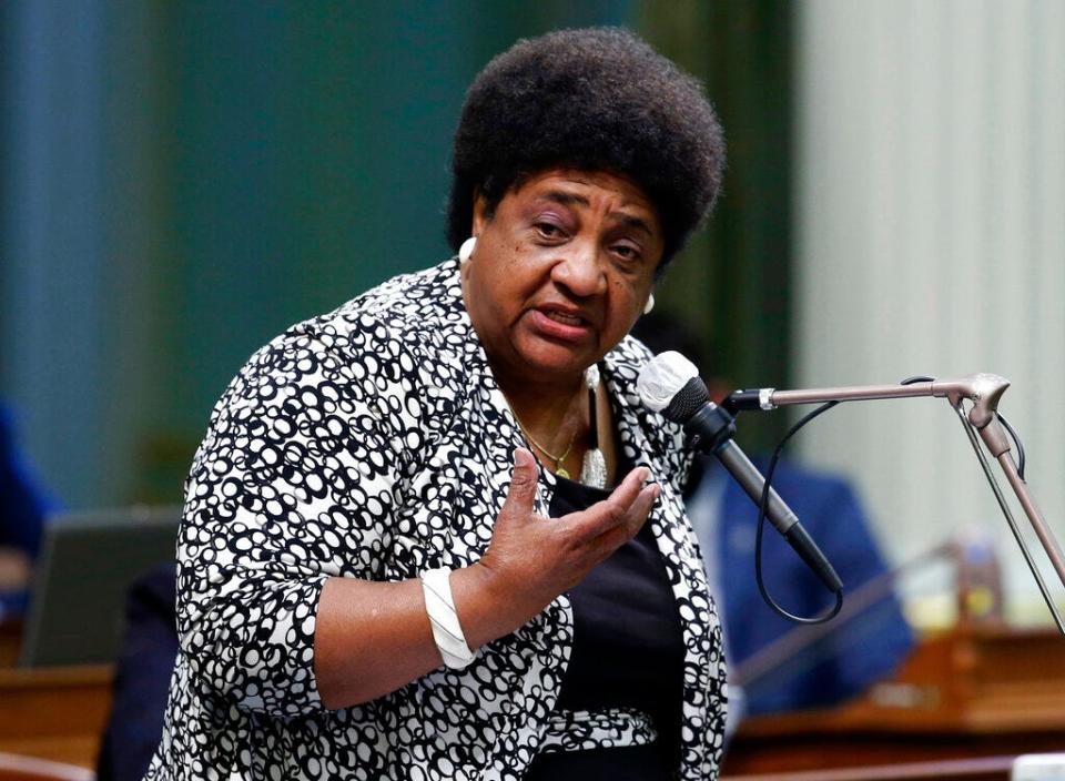 Assemblywoman Shirley Weber speaks at the Capitol in Sacramento, Calif., on June 10, 2020. Weber is the daughter of sharecroppers who authored legislation creating the first-in-the-nation task force in California to study and recommend reparations. California's first-in-the-nation task force on reparations is at a crossroads with members divided on which Black Americans should be eligible for compensation.