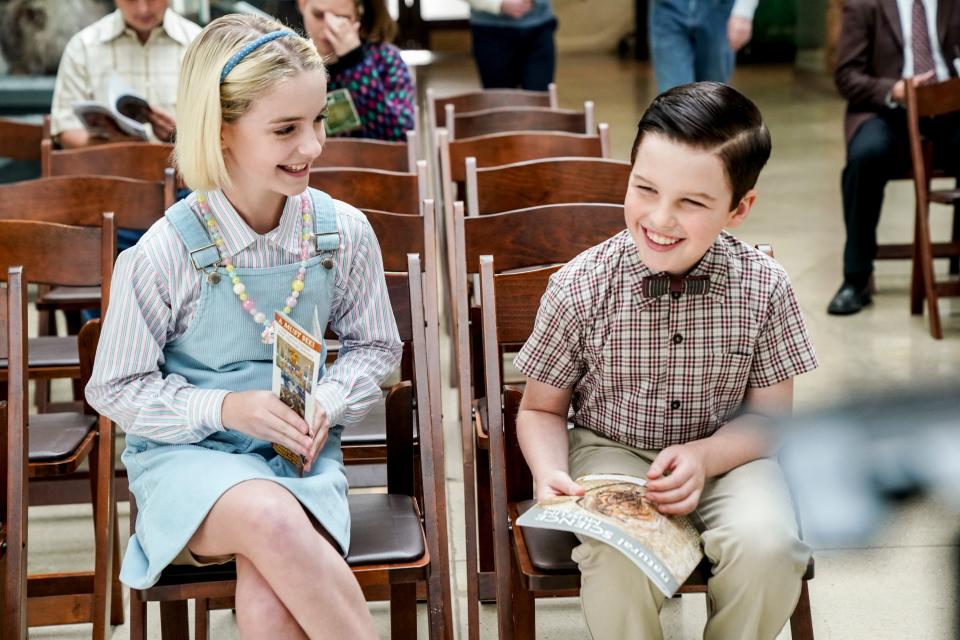 Grace as Paige and Iain Armitage as Sheldon in an early episode of Young Sheldon
