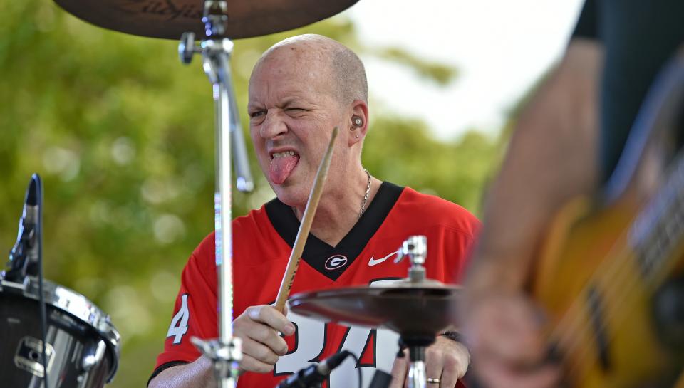 Pat McDonald is seen here playing drums with Kettle of Fish in 2023 during the Sarasota Seafood & Music Festival at J.D. Hamel Park.