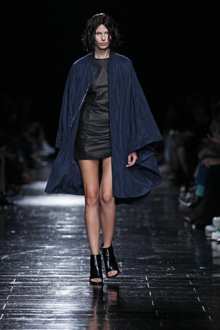 In this photo provided by Theyskens Theory, the Theyskens Theory Spring 2013 collection is modeled during Fashion Week in New York, Monday, Sept. 10, 2012. (AP Photo/Theyskens Theory, Dan & Corina Lecca)