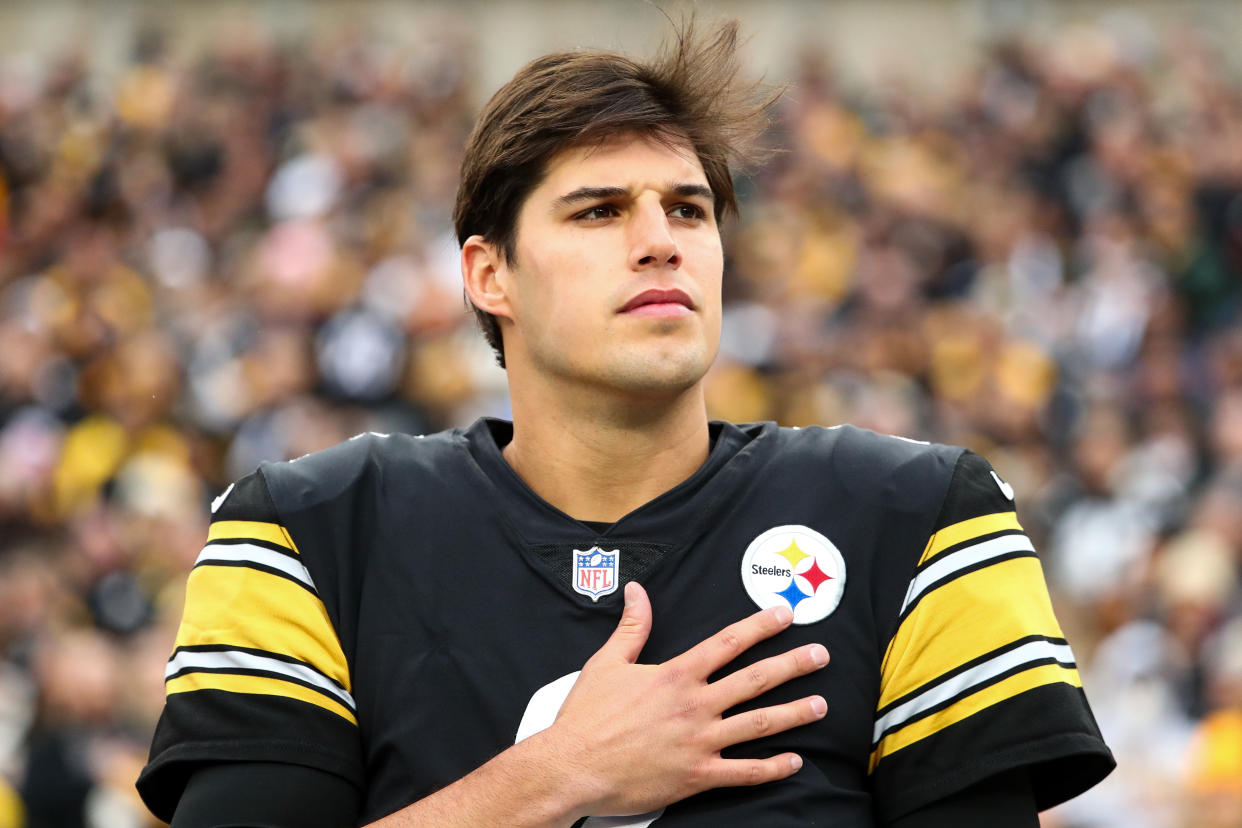Tennessee Titans PITTSBURGH, PA - NOVEMBER 14: Mason Rudolph #2 of the Pittsburgh Steelers prior to an NFL game against the Detroit Lions at Heinz Field on November 14, 2021 in Pittsburgh, Pennsylvania. (Photo by Kevin Sabitus/Getty Images)