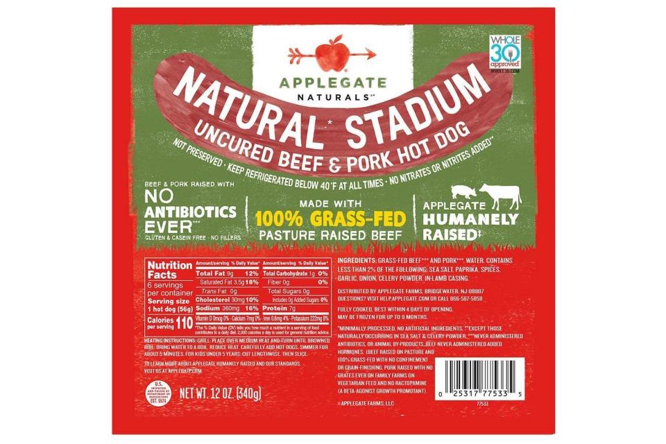 Mixed meat: Healthiest: Applegate Naturals Stadium Beef and Pork Hot Dog