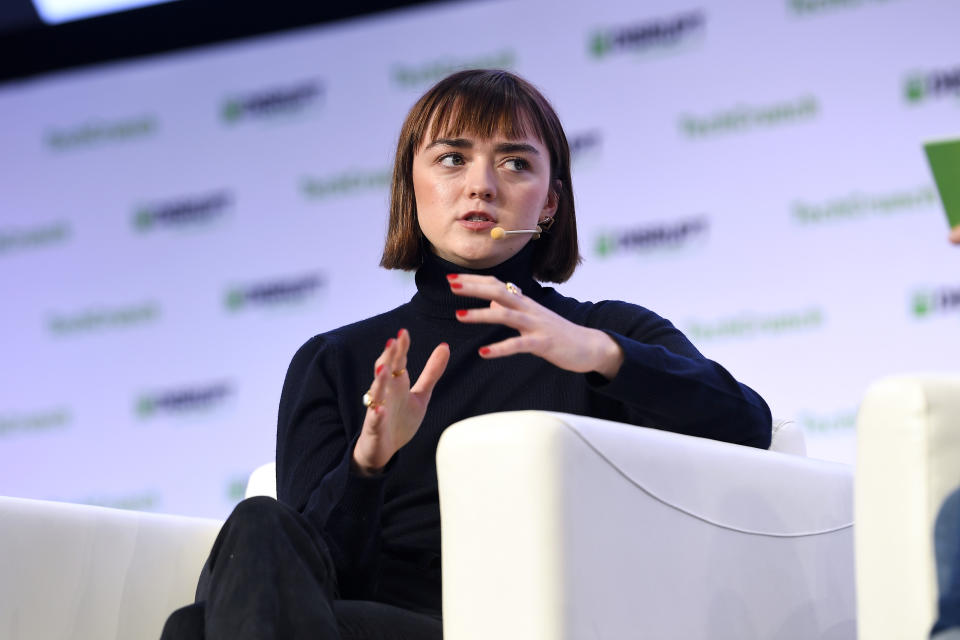 SAN FRANCISCO, CALIFORNIA - OCTOBER 03: Actor Maisie Williams speaks onstage during TechCrunch Disrupt San Francisco 2019 at Moscone Convention Center on October 03, 2019 in San Francisco, California. (Photo by Steve Jennings/Getty Images for TechCrunch)