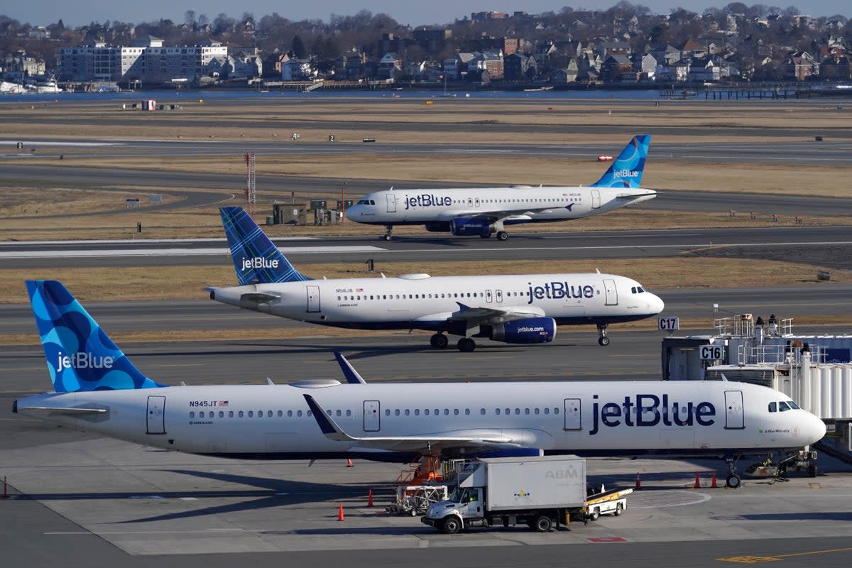 FILE - Passenger jets on the tarmac at Logan International Airport, 11 January 2023, in Boston.  (AP Photo/Steven Senne, File) (Copyright 2023 The Associated Press. All rights reserved.)