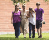 <p>Students are emotional as they gather by the Barnett Intermediate School where parents are gathering to pick up their children following a shooting at Santa Fe High School on Friday, May 18, 2018, in Santa Fe, Texas. (Photo: Marie D. De Jesus/Houston Chronicle via AP) </p>