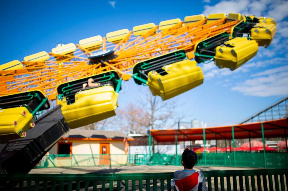 The Scream Weaver ride at Carowinds. The amusement park’s parent company Cedar Fair is merging with Six Flags Entertainment Corp. The $8 billion deal is set to close July 1.