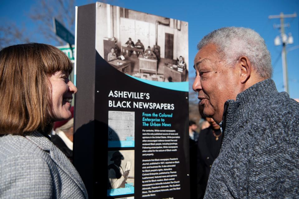Buncombe County Commissioner Al Whitesides attended the unveiling of a historical marker along the Asheville Black Cultural Heritage Trail in the River Arts District, December 15, 2023.