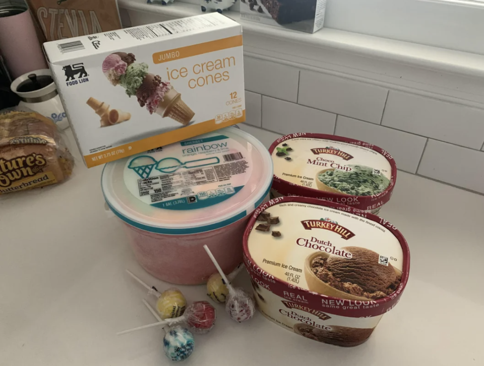 Ice cream and candy on a countertop