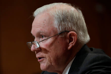 U.S. Attorney General Jeff Sessions testifies before a Senate Appropriations Commerce, Justice, Science, and Related Agencies Subcommittee hearing on the proposed budget estimates for the Justice Department, on Capitol Hill in Washington, U.S., April 25, 2018. REUTERS/Yuri Gripas