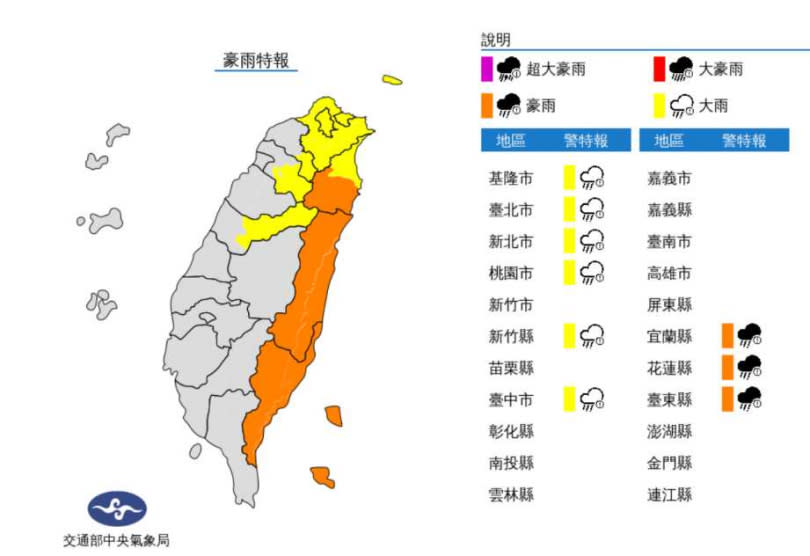 豪雨特報。（圖／氣象局）