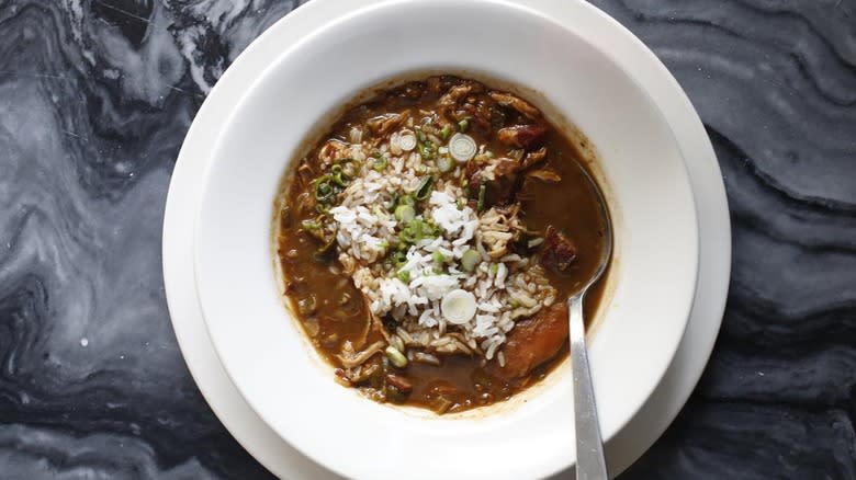 gumbo bowl marble background