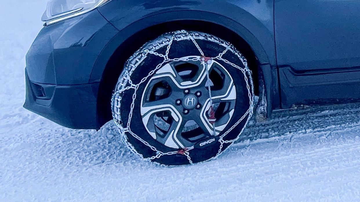 a car with tire chains on