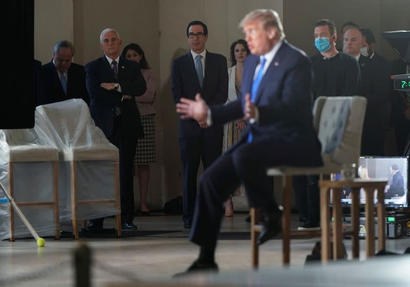 U.S. President Donald Trump participates in coronavirus disease (COVID-19) live town on hall on America returning to work held at Lincoln Memorial in Washington