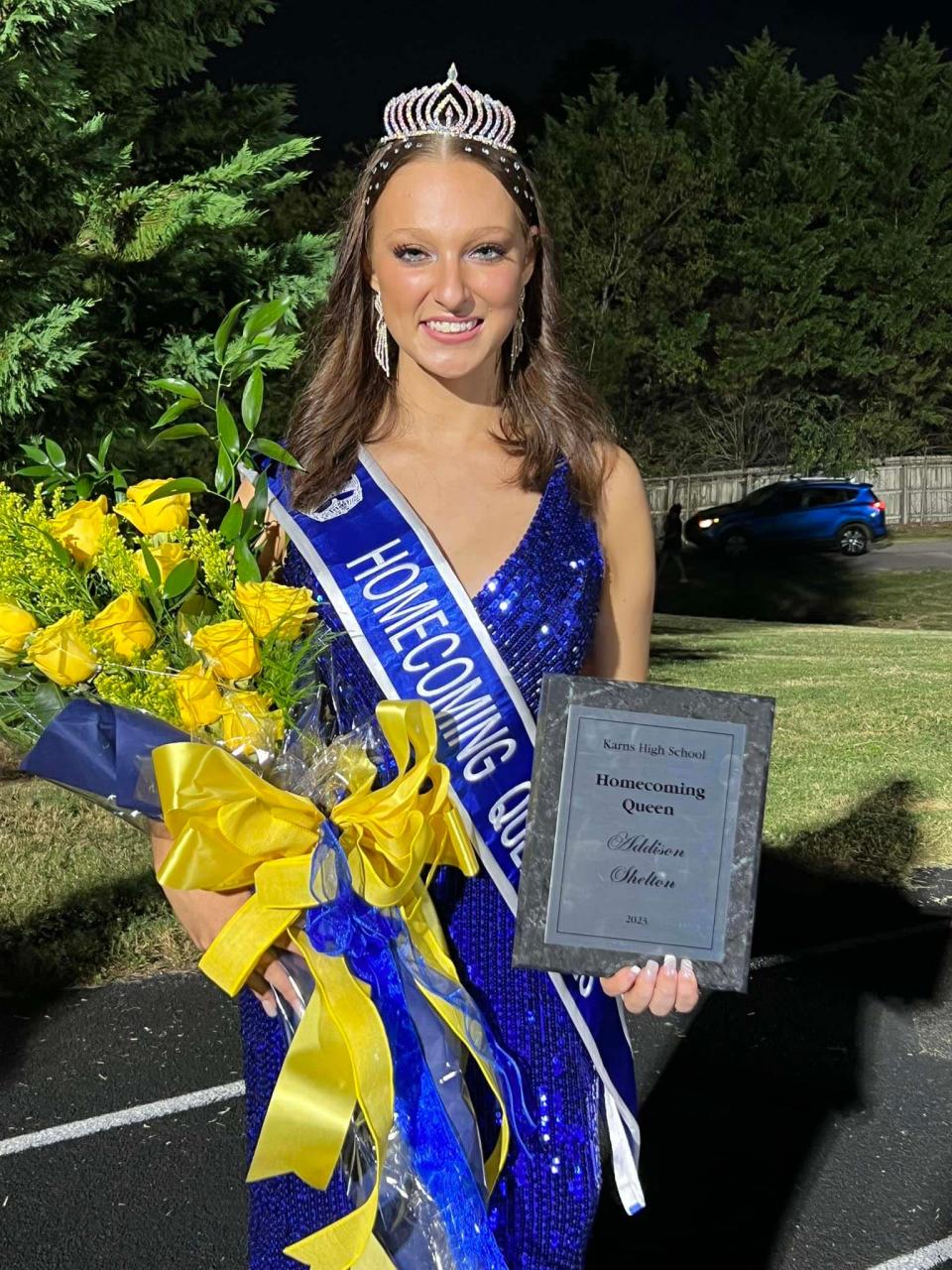 Karns High School senior Addie Shelton won the 2023/24 homecoming crown Sept. 15, 2023. Photos courtesy of Tina Shelton