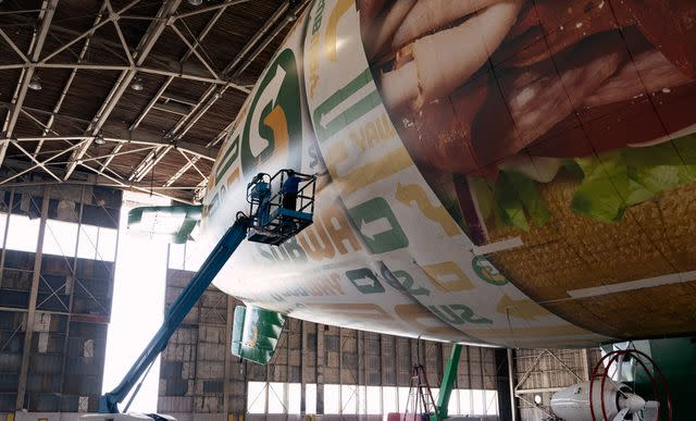 <p>Courtesy of Subway</p> Subway's Sandwich Blimp Resembling a Sub Sandwich