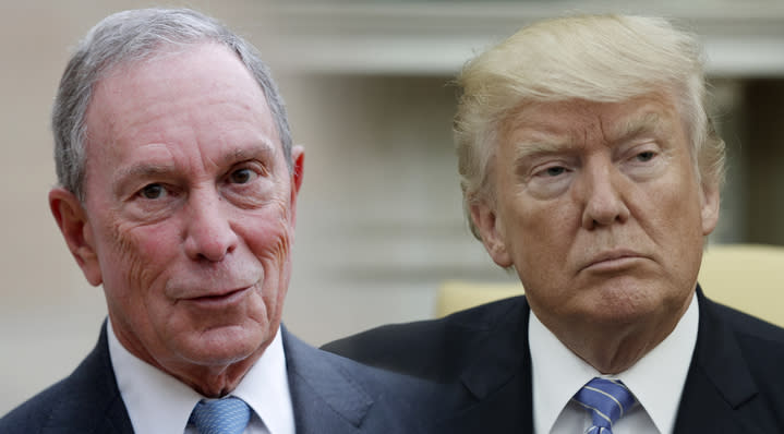 Former New York City Mayor Michael Bloomberg and President Trump. (Photo-illustration: Yahoo News; photos: Christophe Ena/AP, Evan Vucci/AP)