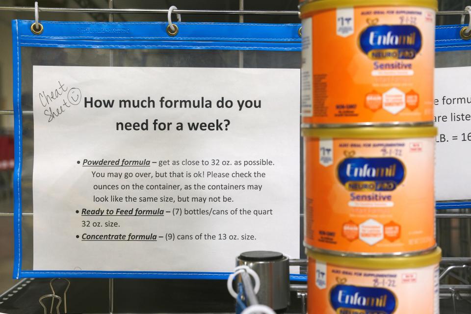 Shelves of baby formula in the warehouse at Infant Crisis Services during a baby formula shortage, Friday, May 13, 2022