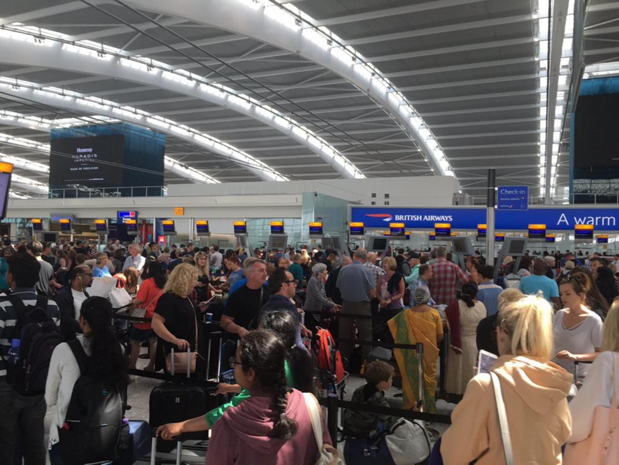 Scores of travellers were left frustrated after British Airways was forced to ground all flights due to a global outage: Emily Wilson