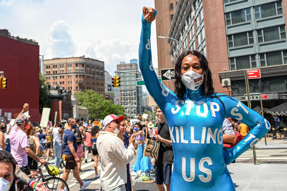 Singer Mila Jam demonstrating in New York in 2020.   (Photo: Alexi Rosenfeld/Getty Images)