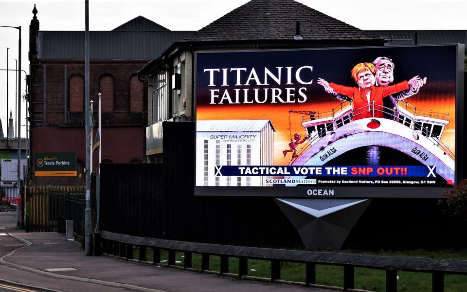 A giant electronic billboard displaying an artwork graphic by the pro-Union Scotland Matters group - Colin Fisher