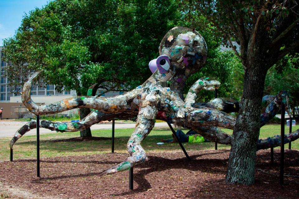 Ringo, an octopus made out of wire and trash, was placed outside of the Myrtle Beach Art Museum in 2019 as part of an exhibit showcasing art made from trash that could have otherwise gone into the ocean.