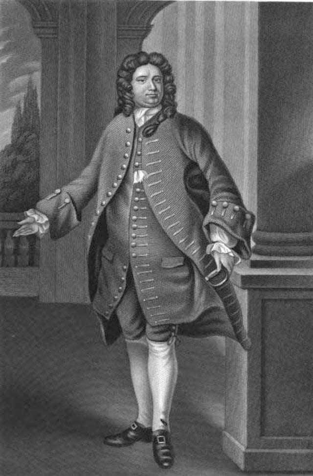 Lt. Gov. John Wentworth (1671-1730) was praised for his "mild administration" under which New Hampshire "enjoyed great quietness." He will be featured in an exhibit opening Friday in the Portsmouth Athenaeum's Randall Gallery --  "The Wentworth Takeover: How One Family Dominated Portsmouth and New Hampshire 1715-1775." This posthumous portrait was painted by Joseph Blackburn.
