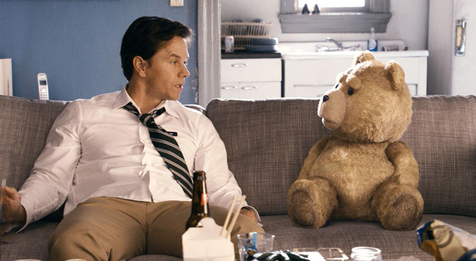 Ted, from left: Mark Wahlberg, Ted (voice: Seth MacFarlane), 2012 - Credit: Claire Folger/Universal Pictures/Courtesy Everett Collection