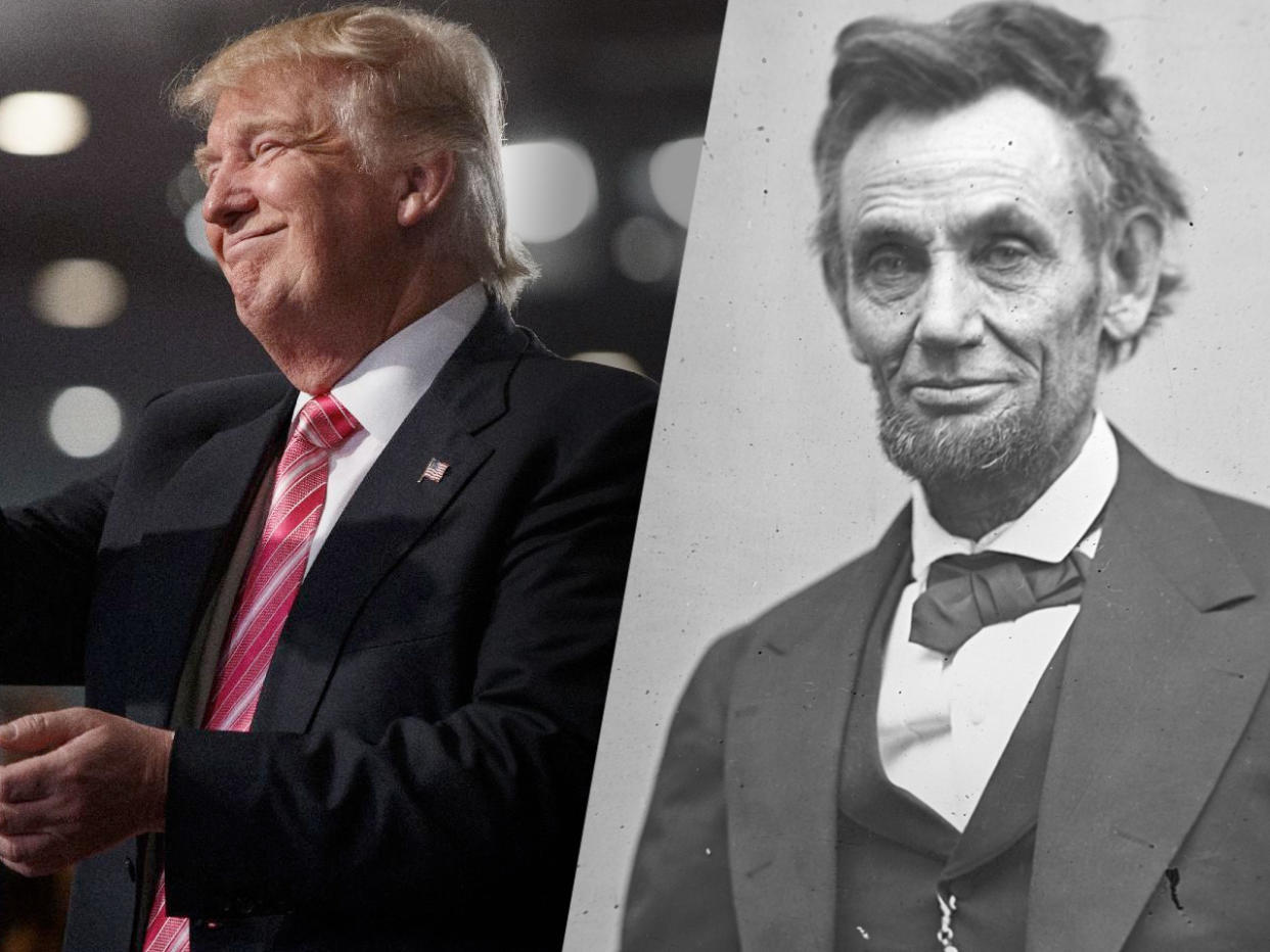 Donald Trump and Abraham Lincoln. (Photos: Evan Vucci/AP; Alexander Gardner/U.S. Library of Congress via Getty Images)