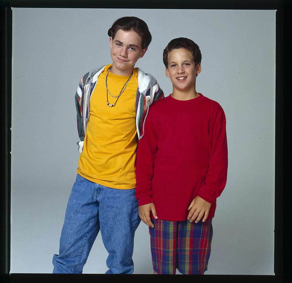 rider is with corey in a promo shot for "boy meets world"