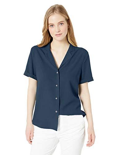 28 Palms Women's Loose-Fit 100% Silk Solid Blouse Shirt