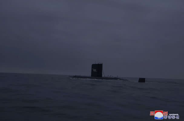 PHOTO: This picture taken on March 12, 2023, in the early morning and released on March 13, 2023 by North Korea's official Korean Central News Agency shows the submarine used in missile training. (Str/KCNA VIA KNS/AFP via Getty Image)