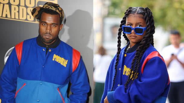 PHOTO: Kanye West's daughter North West is seen wearing the same vintage Pastelle jacket this week that her father Kanye West wore to the 2008 American Music Awards. (Getty Images, FILE)