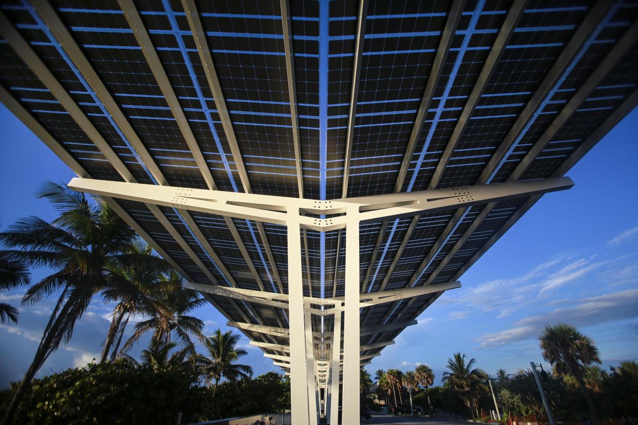 An FPL SolarNow project at Oceanfront Park on Tuesday in Boynton Beach. Supported by voluntary contributions, special solar power installations like this one convert sunshine into clean, emissions-free electricity and deliver it to Florida Power & Light's energy grid.