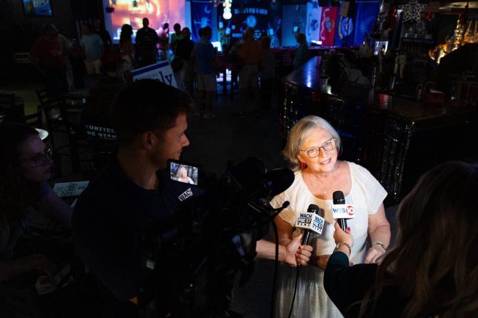 District 23 Senator Katrina Shealy, R-Lexington, joins supporters at Bubba’s Pub ‘N Grub in Lexington following the run-off primary on Tuesday, June 25, 2024.