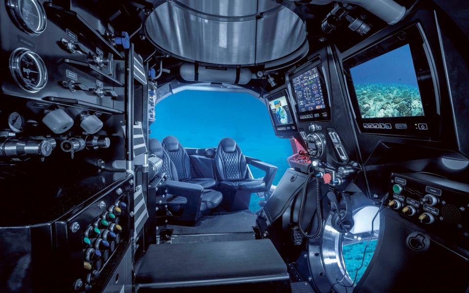 Board a submarine for underwater exploration