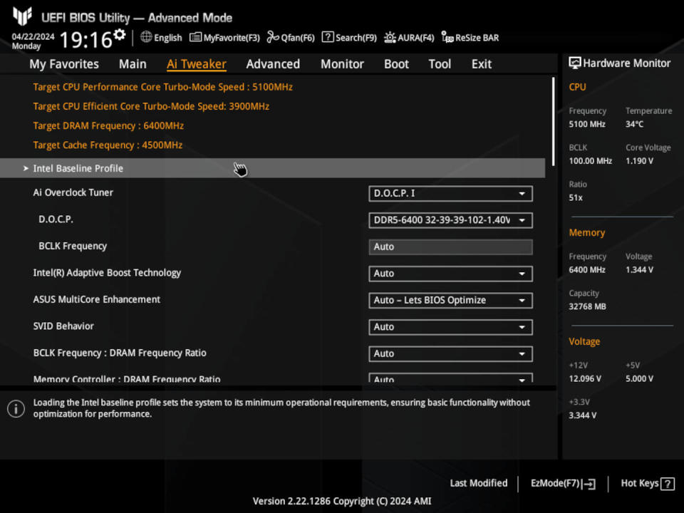 Screenshot of an Asus motherboard BIOS