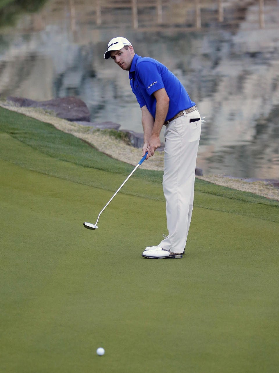 Brendon Todd hits on the 17th green during the second round of the Humana Challenge PGA golf tournament on the Palmer Private course at PGA West, Friday, Jan. 17, 2014, in La Quinta, Calif. (AP Photo/Matt York)