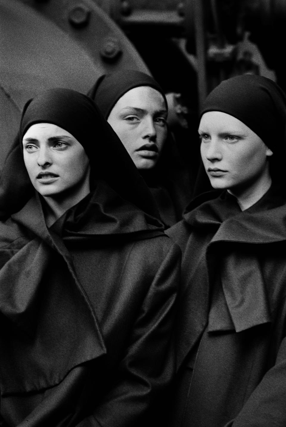 Linda Evangelista, Michaela Bercu and Kirsten Owen, Pont-à-Mousson, 1988 - Credit: Peter Lindbergh/Courtesy of Peter Lindbergh Foundation, Paris