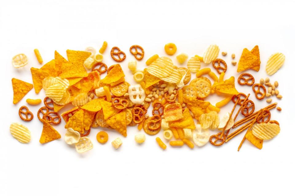 PHOTO: Salty snacks on a white background.  (STOCK IMAGE/Getty Images)