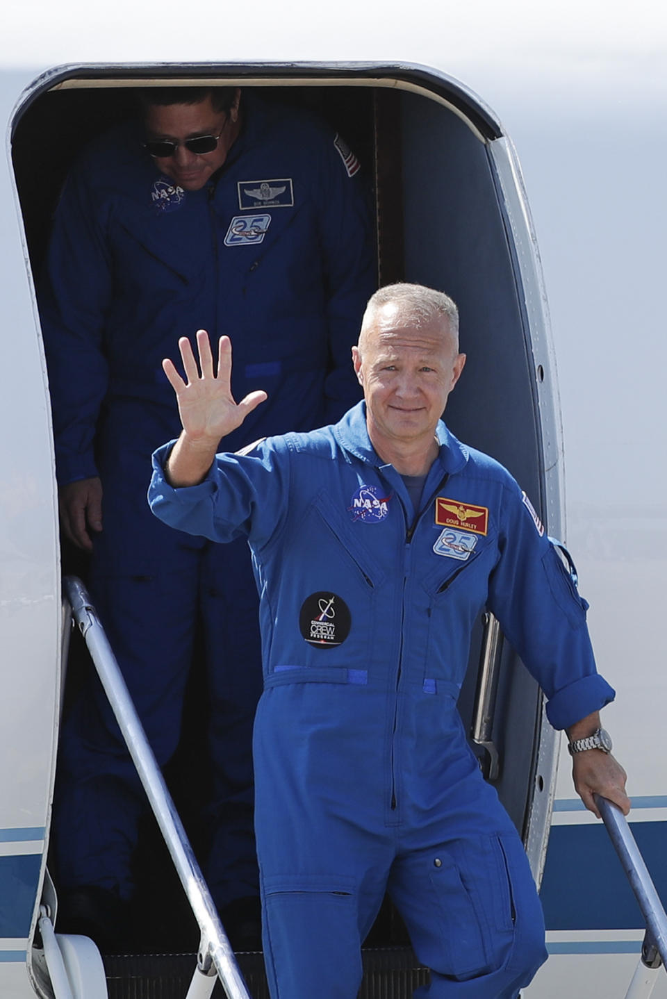 NASA astronaut Doug Hurley arrives at the Kennedy Space Center in Cape Canaveral, Fla., Wednesday, May 20, 2020. Hurley and NASA astronaut Robert Behnken will fly on the SpaceX Demo-2 mission to the International Space Station scheduled for launch on May 27. (AP Photo/John Raoux)