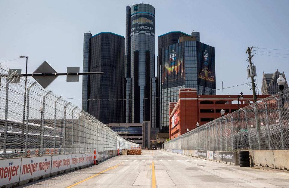 The Detroit Grand Prix race track sits in downtown Detroit on Wednesday, May 24, 2023. 