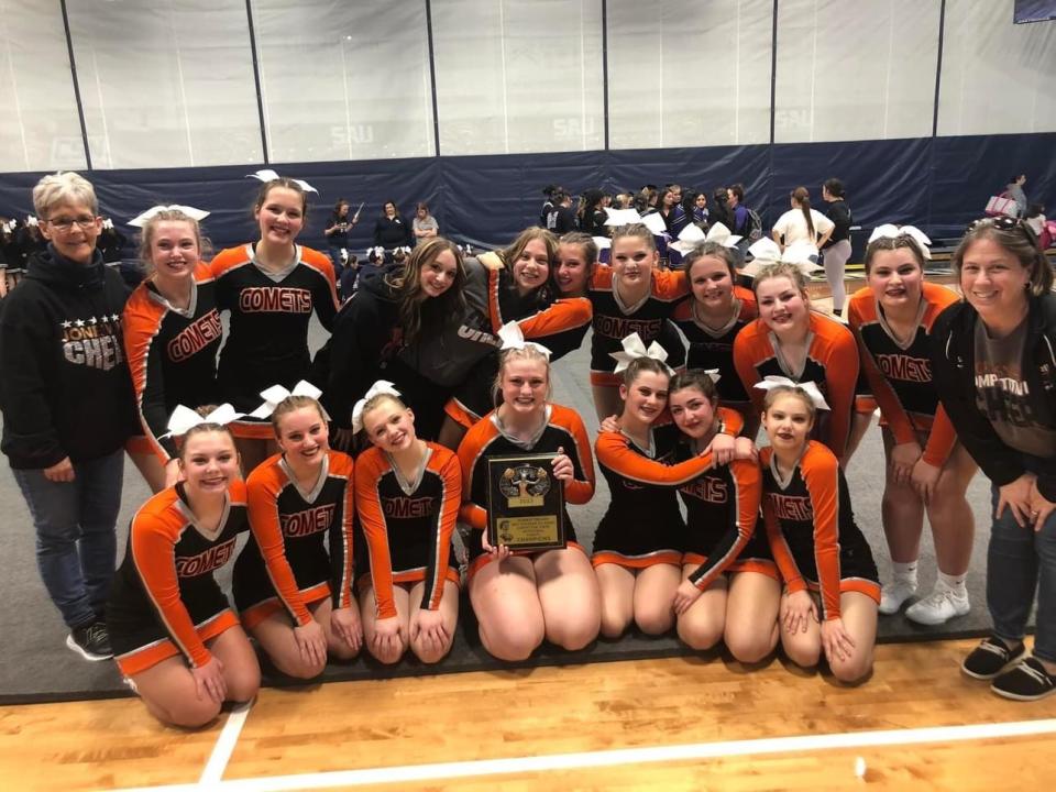 Jonesville competitive cheer won their first invitational of the 2023 season (hosted by Homer).