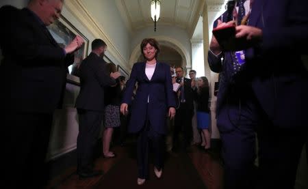 British Columbia Premier Christy Clark leaves the legislature after being defeated in a non-confidence vote in Victoria, B.C., Canada June 29, 2017. REUTERS/Kevin Light