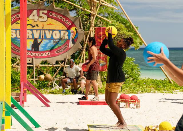 <p>Robert Voets/CBS</p> Contestants on 'Survivor' challenge each other to win immunity.