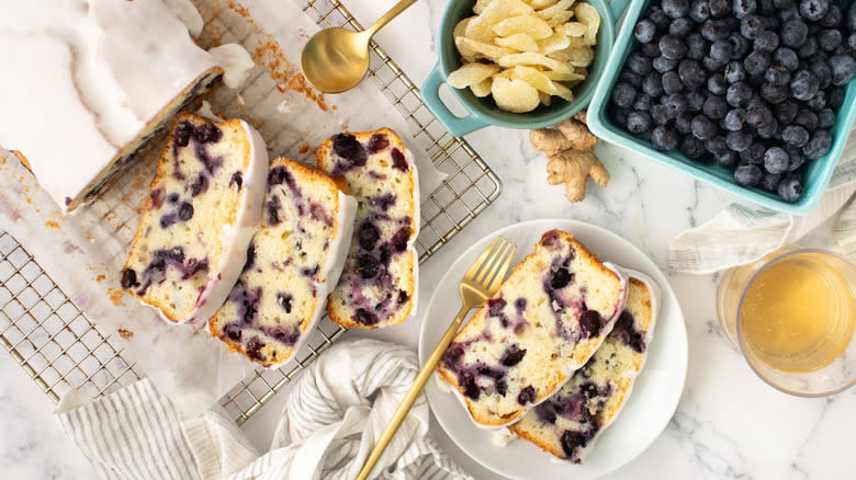 glazed tea bread with blueberries