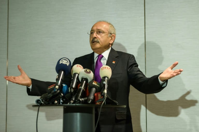 Kemal Kilicdaroglu, leader of the Republican People's Party (CHP), speaks to the media on September 30, 2016 in Istanbul