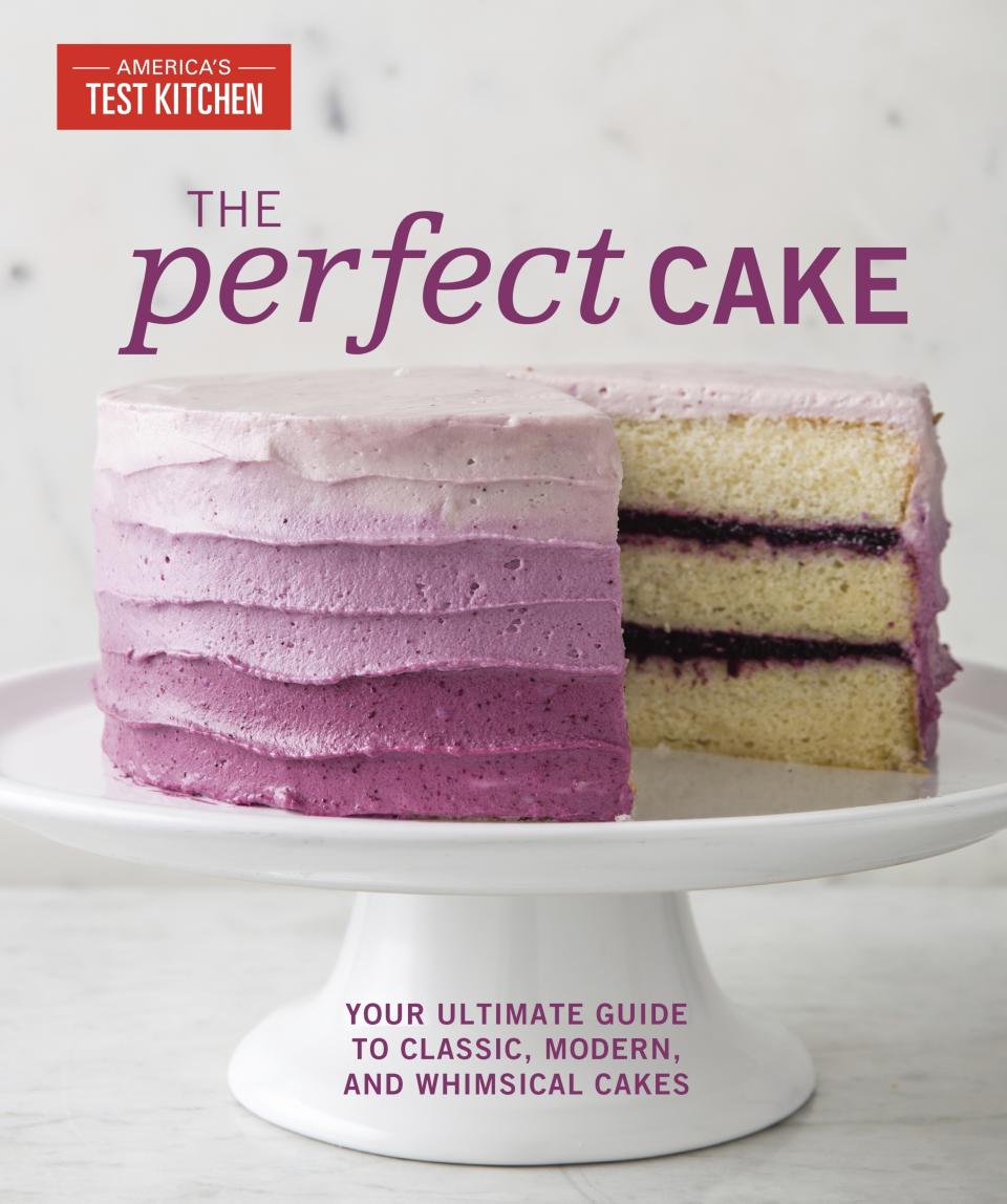 This image provided by America's Test Kitchen in February 2019 shows the cover for the cookbook "The Perfect Cake." It includes a recipe for Chocolate Pound Cake. (America's Test Kitchen via AP)