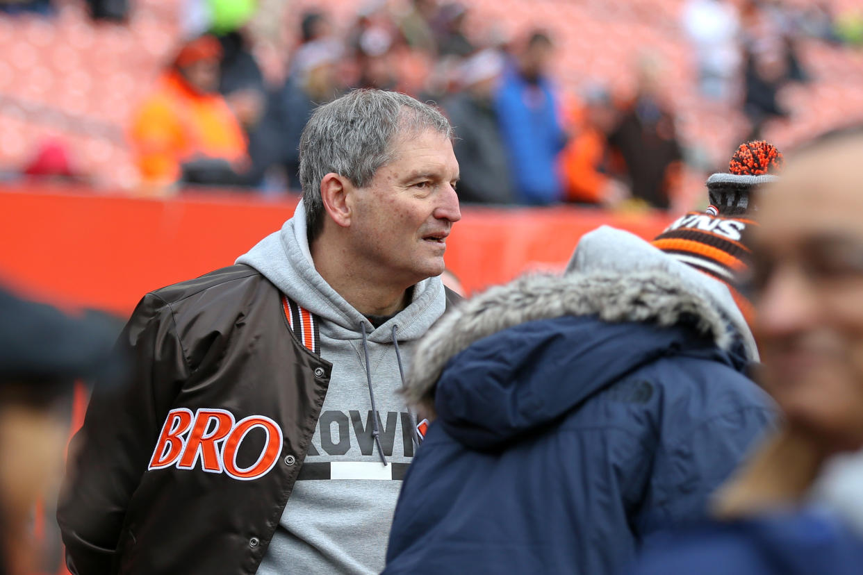 CLEVELAND, OH - DECEMBER 23: Cleveland Browns  alumni Bernie Kosar on the field prior to the National Football League game between the Cincinnati Bengals and Cleveland Browns on December 23, 2018, at FirstEnergy Stadium in Cleveland, OH. (Photo by Frank Jansky/Icon Sportswire via Getty Images)